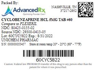 Cyclobenzaprine HCl 5mg Tab Qty 60 NDC 80425-0155.jpg Cyclobenzaprine HCl 5mg Tab Qty 60 NDC 80425 0155